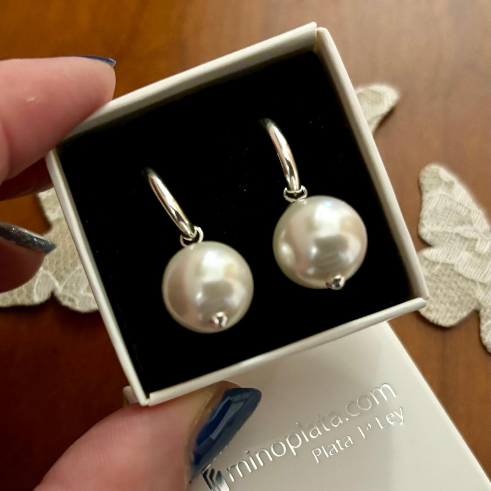 Pendientes aros de Plata de ley con Perlas cultivadas colgantes 3